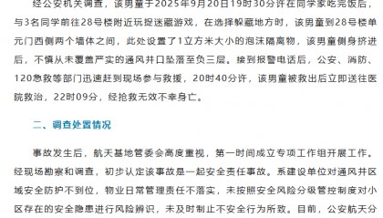 官方通报“11岁男童小区坠井身亡”：不慎从未覆盖严实的通风井口坠落至负3层