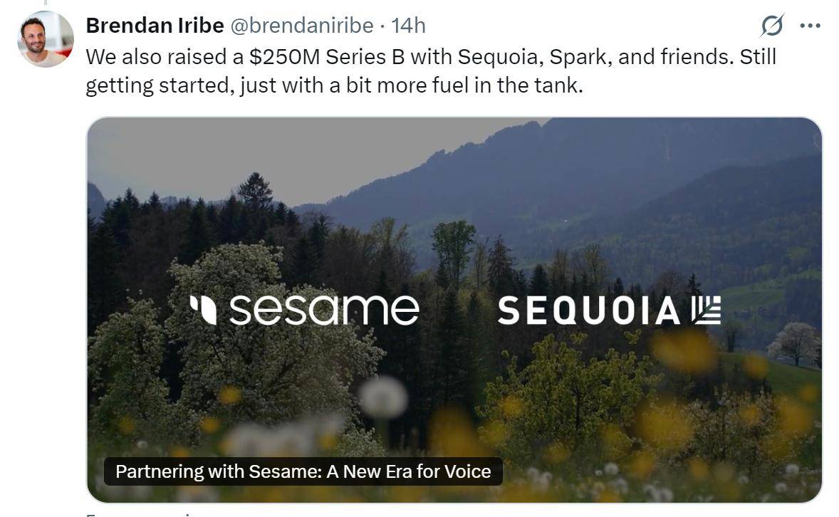 智能眼镜制造商Sesame宣布完成2.5亿美元B轮融资 红杉是投资方