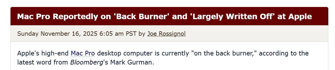 古尔曼:苹果公司已“基本放弃”Mac Pro项目